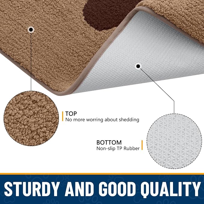 Smiry Dog Door Mat for Muddy Paws, Absorbs Moisture and Dirt, Low-Profile Entryway Mat with Non-Slip Backing, Entry Indoor Outdoor Doormat for Inside Floor (48x30 Inches, Beige, Paw