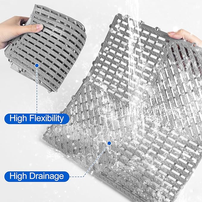ToLanbbt Modular Interlocking Cushion 12P 11.8" x 11.8" Interlocking Rubber Floor Drain Holes Non-Slip Splicing Drainage Mats for Deck, Shower, Kitchen, Drain Pool, Sauna Bath (Grey, Diagonal)
