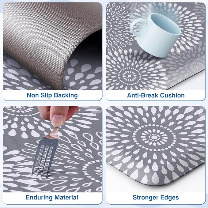 LuxStep Kitchen Mats for Floor,0.47 inch Thicker Cushioned Rug Anti-Fatigue Mats for Kitchen Decor Accessories,Waterproof Non-Slip Mats and Rugs Set for Office,Laundry 17.3"×29"+17.3"×60",Grey