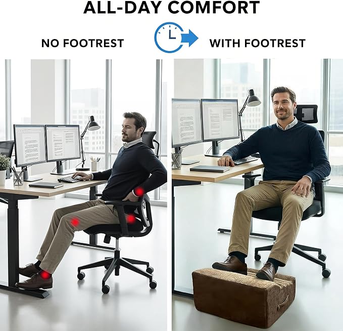 Foot Rest for Under Desk at Work, Non-Slip Office Foot Stool for Office Chair, Gaming Chair & Sofa, Leg Elevation Support for All-Day Comfort (Brown)
