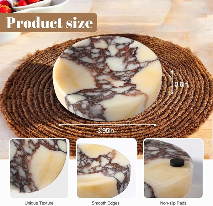 Koville Marble Jewelry Dish, Small Round Trinket Dish for Ring Necklace Earring, 4" Decorative Dish, Natural Stone Soap Dish for Bathroom Kitchen