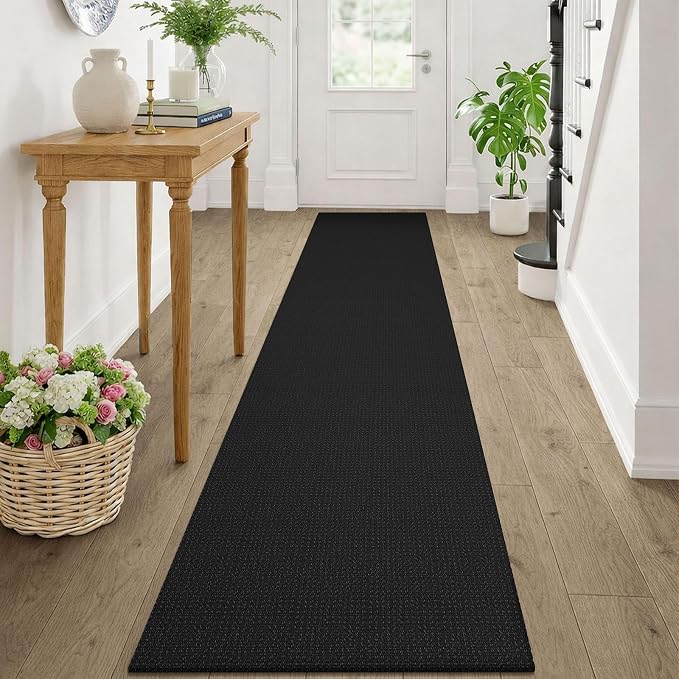 KOZYFLY Black Runners Rugs for Hallway 2x10, Washable Runner Rug, Woven Non Slip Kitchen Runner, Braided Entryway Rug, Floor Carpet for Entry, Aisle, Hall, Black/Dark Grey