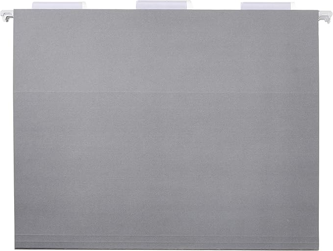 Amazon Basics Hanging File Folders with Adjustable Tabs for Document Organization, Letter Size, Gray, 25-Pack
