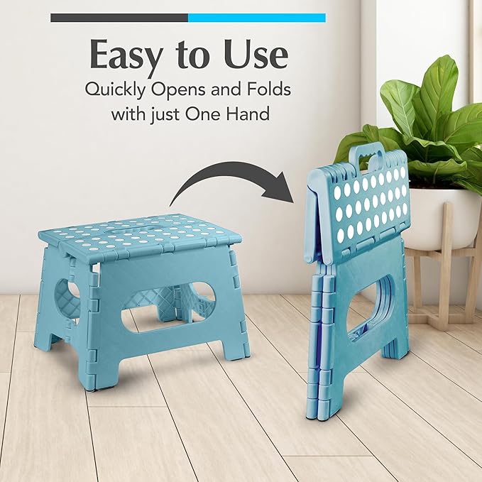 Handy Laundry Folding Lightweight Step Stool - Sturdy Enough to Support Adults - Opens Easy with One Flip - Great for Kitchen, Bathroom or Bedroom (Teal | 2-Pack)
