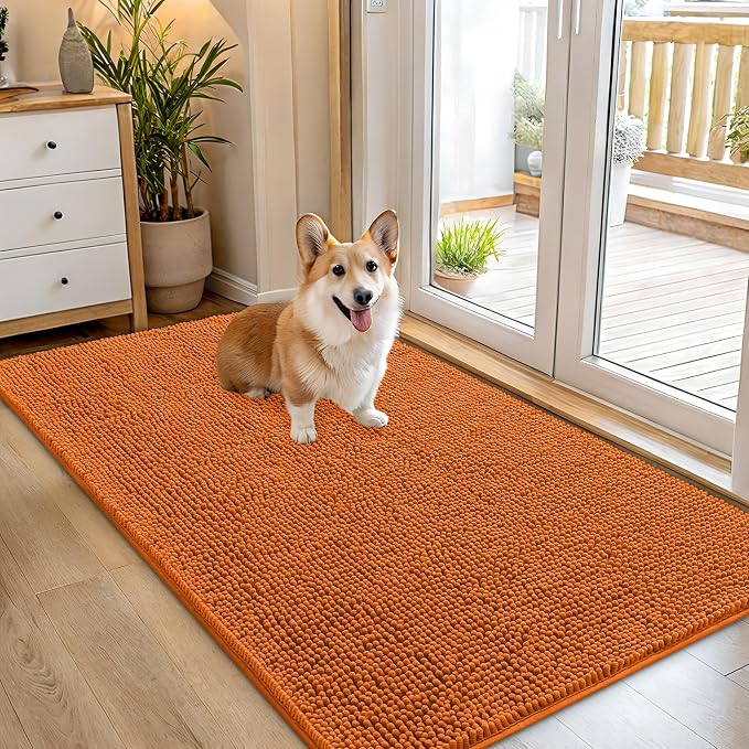OLANLY Dog Door Mat for Muddy Paws 54x32, Absorbs Moisture and Dirt, Absorbent Non-Slip Washable Doormat, Quick Dry Chenille Mud Mat for Dogs, Entry Indoor Entryway Carpet for Inside Floor, Clay