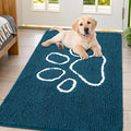 Smiry Dog Door Mat for Muddy Paws, Absorbent Dirt Trapper Non Slip Quick Dry Washable Chenille Mat for Mud Dogs, Entry Rug for Indoor and Outdoor (47x32 Inches, Atlantic Blue and White)