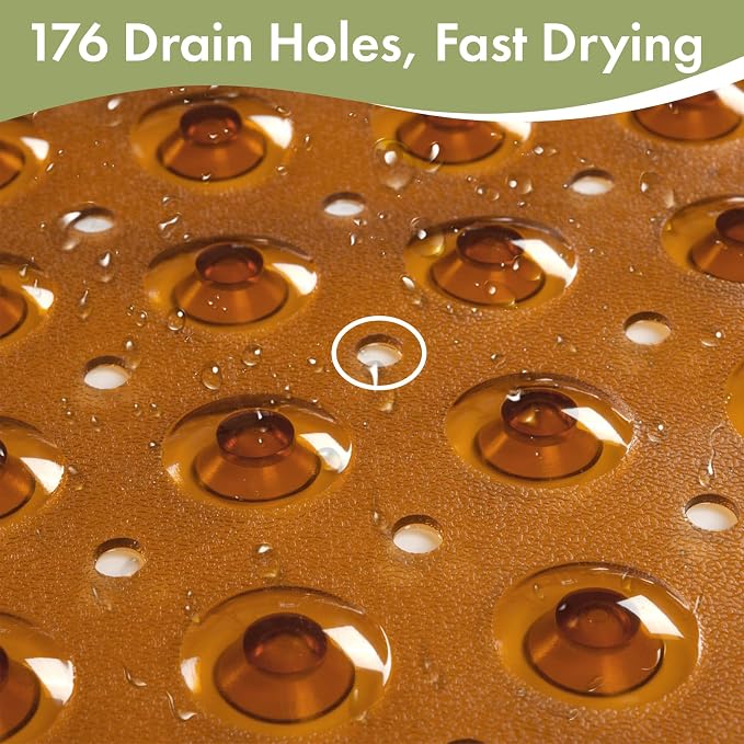 AmazerBath Shower Mat Non Slip 40 x 16 Inches, Shower Stall Mats with Suction Cups and Drain Holes, Non Slip Bath Mat for Tub for Elderly & Kids, Clear Brown