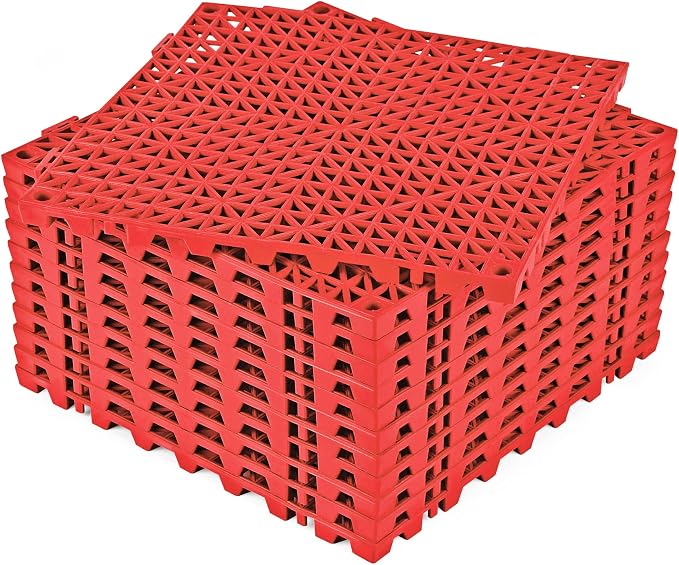 ToLanbbt Modular Interlocking Cushion 12P 11.8" x 11.8" Interlocking Rubber Floor Drain Holes Non-Slip Splicing Drainage Mats for Deck, Shower, Kitchen, Drain Pool, Sauna Bath, Indoor Outdoor (Red)