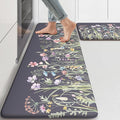 KIMODE Anti Fatigue Kitchen Mat, Farmhouse Floral Kitchen Rugs, Kitchen Floor Mats Non-Slip,Comfort Kitchen Mats for Floor Sink, Laundry, Office, Desk Dark Grey/Purple 17"x47"+17"x29"