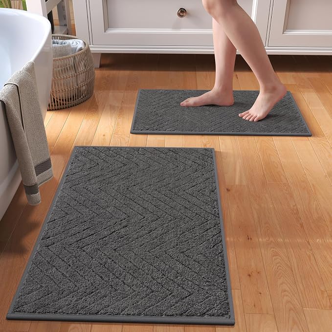 Non-Slip Bath Mat 16x24-2pc Quick Dry Absorbent Non Slip Bath Mat Bath Mats for Bathtub Mat Bathroom Carpet Fit Under Door Washable Floor Bath Rug Grey