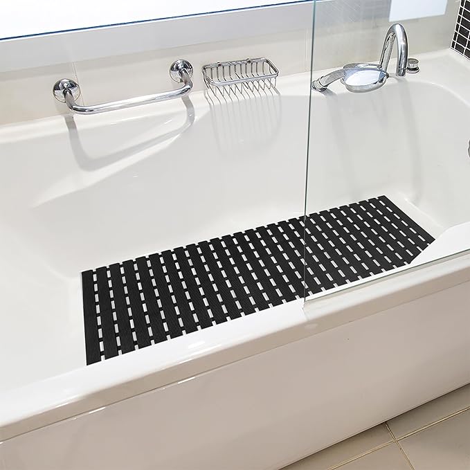 BEMISO Shower Mat Non Slip Bathtub Mat with Suction Cups and Drain Holes 37.4 x15.7 Inch Bath Mat for Tub & Shower.Easy Dry,Easy to Cut,Eco-Friendly