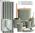 Clara Clark Bathroom Accessories Set - Bathroom Set, Bathroom Sets with Shower Curtain and Rugs, Shower Curtain Set with Trah Can - Ombre Sage Green - 22PC