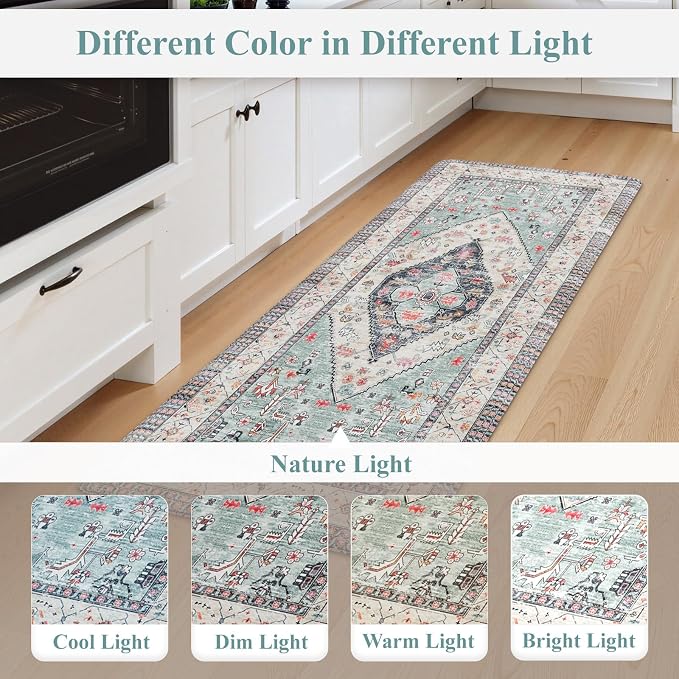 KIMODE Farmhouse Kitchen Mats, Anti Fatigue Kitchen Rugs Sets of 2, Non Slip Paded Kitchen Floor Mats, Blue Boho Laundry Room Rug, Ergonomic Cushioned Comfort Standing Mat for Office, Sink, Desk