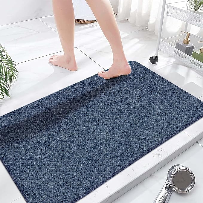 godehone Shower Mats Non Slip Without Suction Cups, PVC Loofah Bathroom Mats, Loofah Mats for Shower and Bathroom, Quick Drying, 23.6× 47.2 Inch, Blue