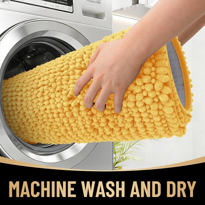 OLANLY Thick Bathroom Runner Rugs 44x24, Extra Soft Absorbent Chenille Bath Rugs, Rubber Backing, Machine Wash Dry, Long Bath Mats for Bathroom Floor, Tub and Shower, Home Decor Accessories, Yellow