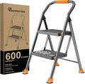 Step Ladder Foldable Folding Stool - for Home Adults Kitchen 2 Stepping Extension Tall Heavy Duty with Handrails - Closet Stepstool Stair Ladders Extendable Stepladder for Indoor House 600Lbs