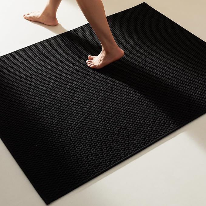TYUU Black Large Bathroom Rugs Non Slip Washable Bath Rugs Super Absorbent Bathroom Rug Thin Quick Dry Low Pile Bath Mats, Black 36''x48''