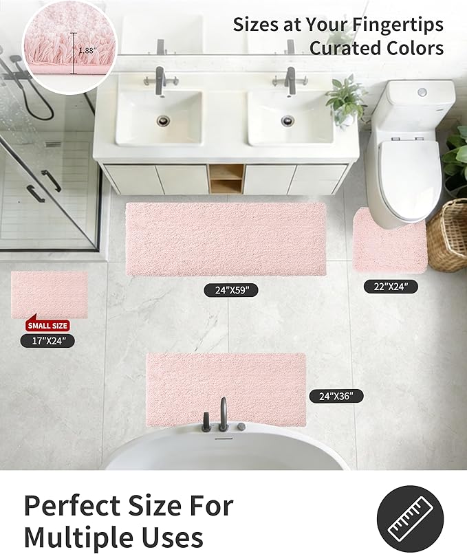 ILANGO Pink Bathroom Rugs 32" × 20" Non Slip & Super Absorbent Extra Thick Soft, Washable Bath Mat for Floor, Microfiber Plush Shaggy Bath Rug with Rubber for Bathtub Shower Room Sink