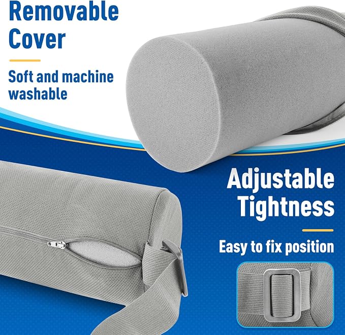 Lumbar Roll Support Pillow for Office Chair, Car, Gaming Chair, Memory Foam Back Cushion with Washable Cover for Relieving Back Pain & Improving Posture,Light Grey