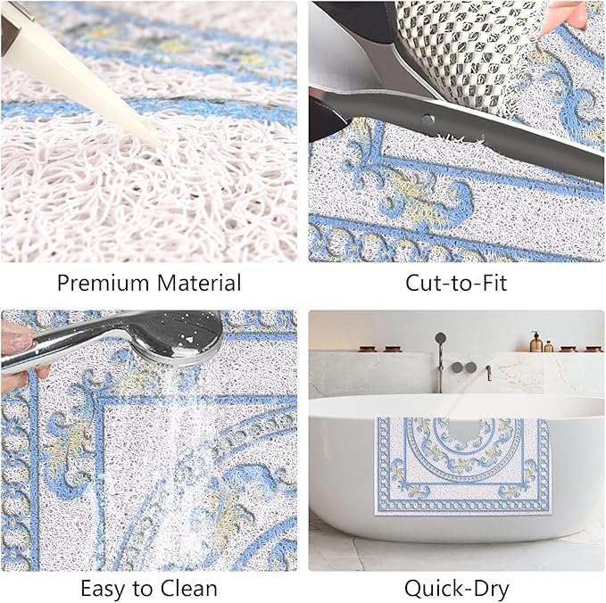 Square Shower Mat Non Slip: 32x32 Inch Extra Large Shower Mats with Drain Hole in Middle -Anti Slip Shower Mats for Inside Shower -Loofah Shower Floor Mat Bath Mat for Shower Stall Bathtub Elderly