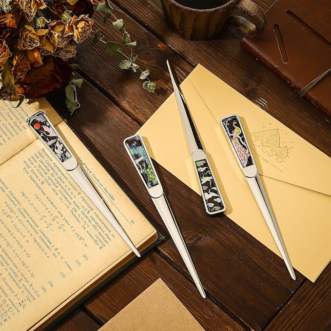Chuangdi 4 Pieces Letter Opener Knife Fancy Stainless Steel Envelope Openers Slitter Lightweight Mail Opener Tool for Women Men Graduation Gift Office Home School Supplies(Retro Style)