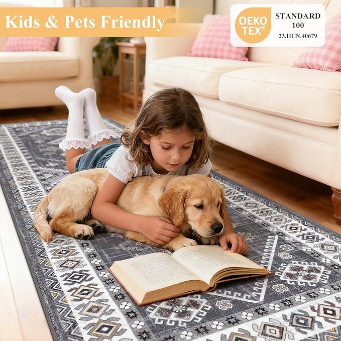 HEBE Boho Kitchen Rugs Sets of 2, Non Slip Washable Kitchen Mats for Floor, Farmhouse Kitchen Carpet Runner Rug Set for Sink, Stove, Laundry Room & Hallway