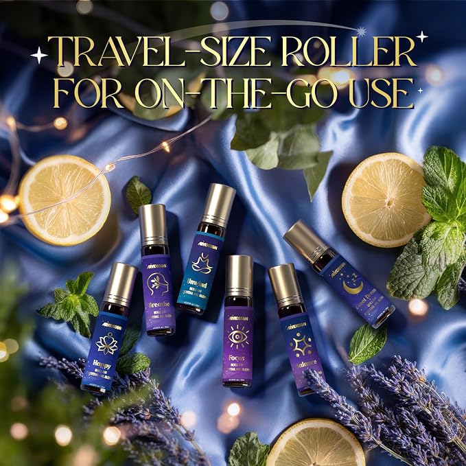 ARVIDSSON Essential Oils Roll On Set, Natural Self Care Essential Oil Blends Gift for Women - Sweet Dream, Unwind, Breahte, Balance, Focus, Happy, Aromatherapy Oil Roller for Body, Massage