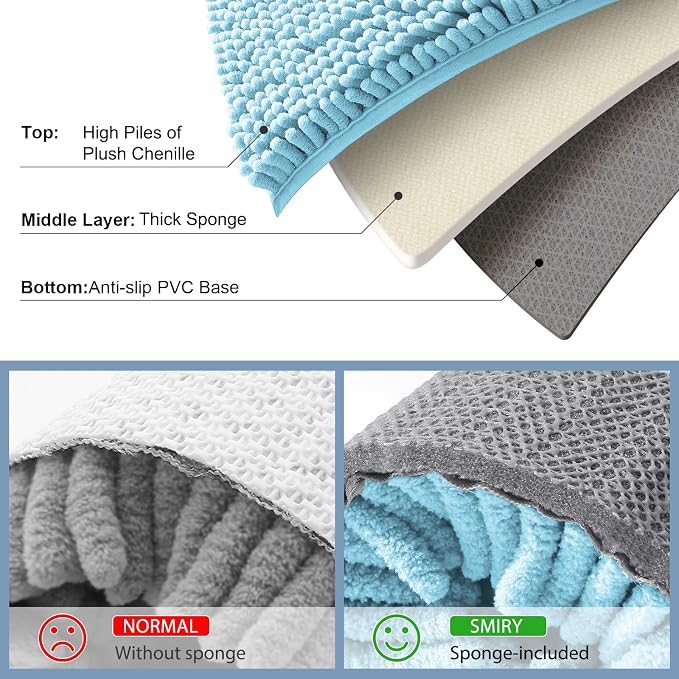 Smiry Luxury Chenille Toilet Rugs U-Shaped 20x20, Soft Absorbent Non-Slip Contour Bathroom Rugs for Toilet, Machine Washable Contoured Bath Mats, Sky Blue