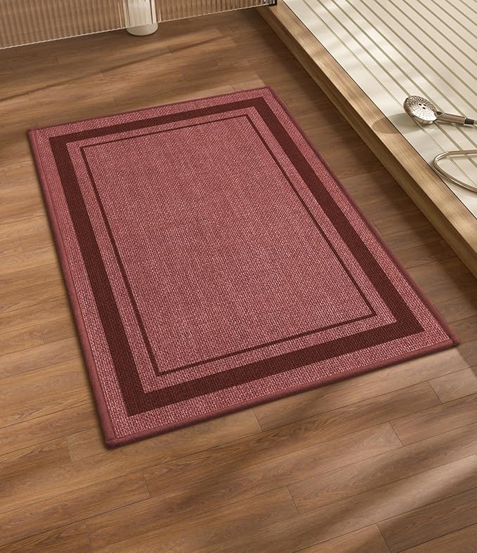 chakme Bathroom Rugs Mat 24x17, Ultra Thin Non Slip Bath Mat Small Quick Dry Absorbent Bath Mat for Bathroom, (Dark Pink, 24"x17")