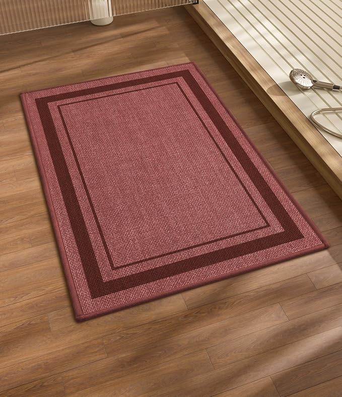 chakme Bathroom Rugs Mat 36x24, Ultra Thin Non Slip Bath Mat Large Quick Dry Absorbent Bath Mat for Bathroom Floor, (Dark Pink, 36"x24")