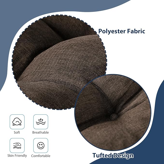 IASEAHK Chair Cushions for Dining Chairs, Seat Cushions for Kitchen Chairs, Indoor Seat Cushions with Ties, Tufted Foam Chair Pads, Non Slip Chair Cushions Set of 4, 15.5" x 15.5" x 4", Brown