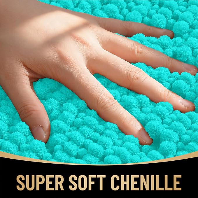 OLANLY Thick Small Bathroom Rugs 24x16, Extra Soft Absorbent Chenille Bath Rugs, Rubber Backing, Machine Wash Dry, Bath Mats for Bathroom Floor, Tub and Shower, Home Decor Accessories, Teal
