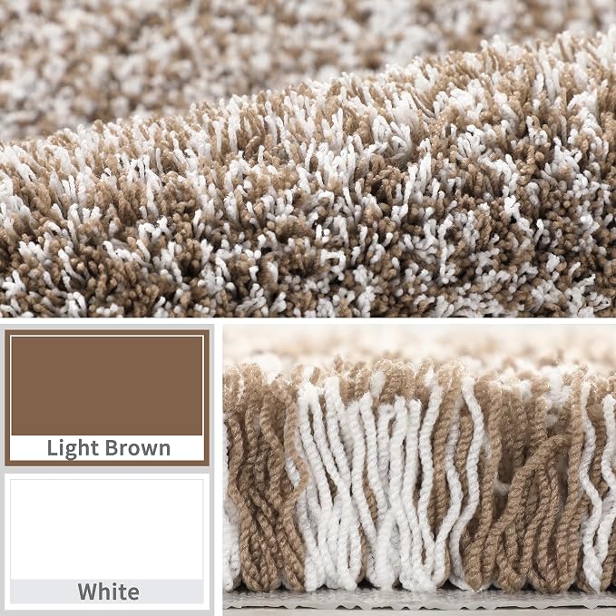 Yimobra Luxury Bathroom Rugs, Fluffy Bath Mats, Non Slip, Water Absorbent Microfiber, Machine Washable, Plush Runner Shower Rugs, Thick Matts for Bathroom Floor&Tub, 47" X 24", Light Brown and White