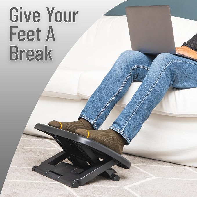 Mind Reader Adjustable Foot Rest with Elastomer Pad for Comfort and Support, Ergonomic Foot Platform, Height Adjustable, Black