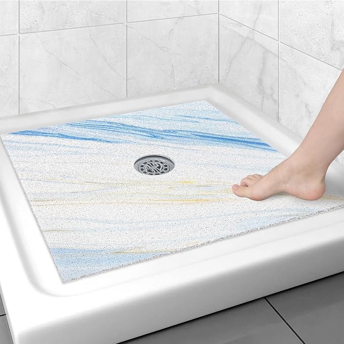 Square Shower Mat Non Slip: 27x27 Inch Shower mats for Inside Shower with Drain Hole in Middle, Super Soft PVC Loofah Massage Shower Floor Mat, Anti Slip Shower Stall Mat, Quick Drying
