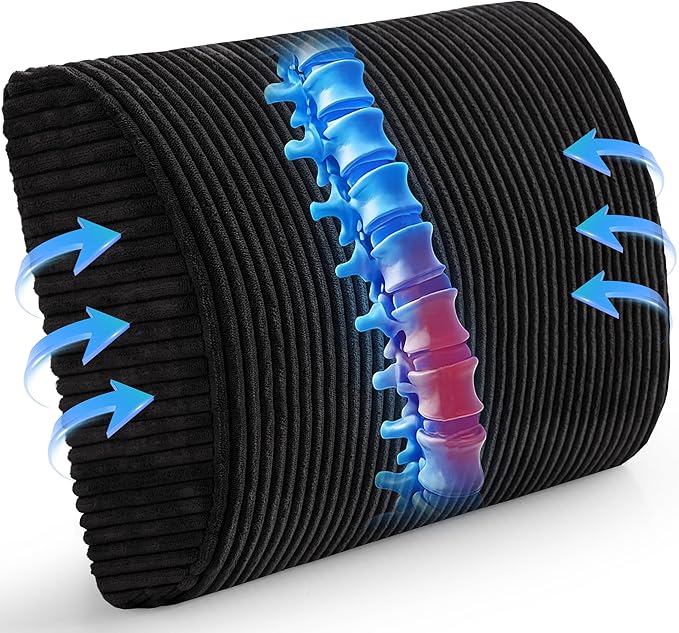 Lumbar Support Pillow for Recliner Chair/Accent Chair/Couch, Extra Large Memory Foam Back Support Cushion for Elderly, Recliner Cushions for Back Rest, Pain Relief, Reading, Washable Cover, Black