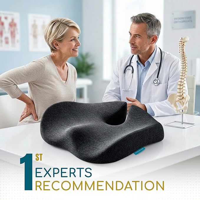 SitCushion X Large Office Chair Cushion for Sciatica Pain Relief, Memory Foam Seat Cushion for Car Seat Pad, Orthopedic Pillow. Computer Chair Cushion for Tailbone Pain Relief All Day Comfort (Gray)