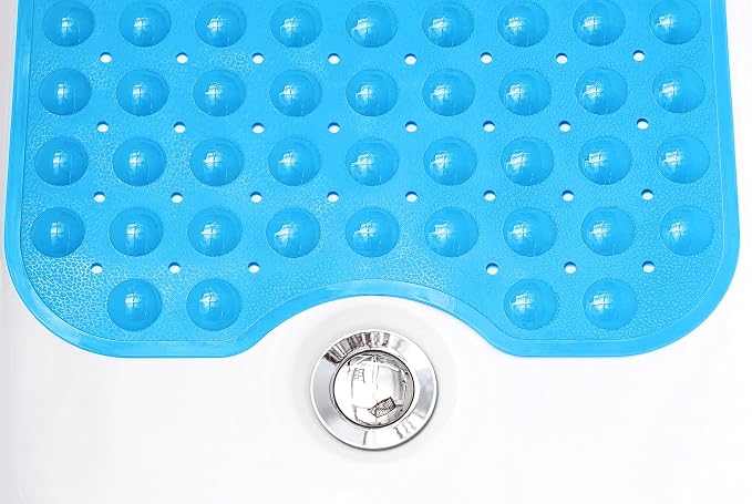 Extra-Long Non-Slip Bathtub & Shower Mat 39”x16” (Smooth/Non-Textured Tubs Only) Safe, Clean, Machine-Washable, Superior Grip&Drainage, Vinyl, Opaque Light Blue