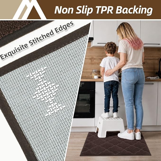 COSY HOMEER Kitchen Rugs 20" x 32" Washable Non Slip Kitchen Mats for Floor Absorbent Kitchen Carpet Soft Rugs for Kitchen,Sink Mat,Entrance,Area Rugs,Brown