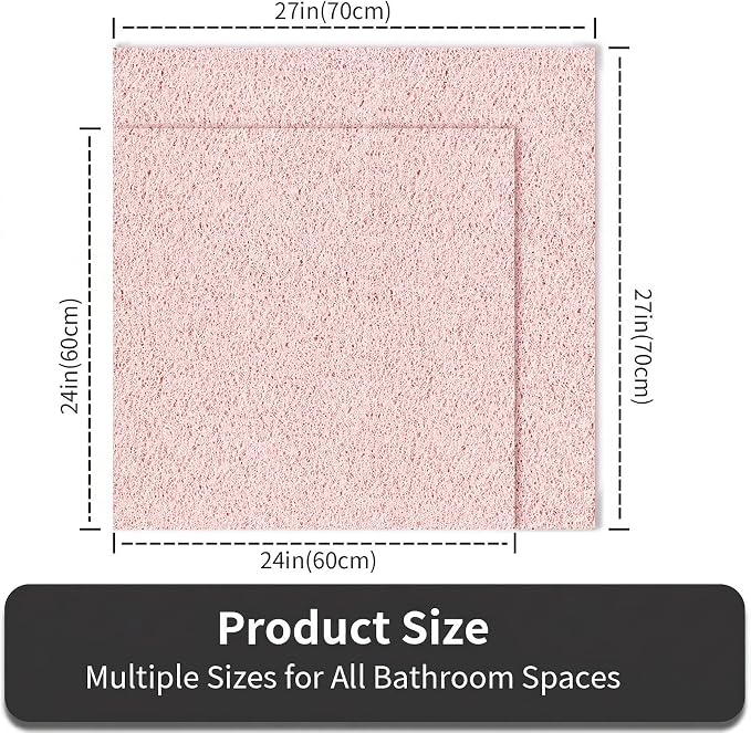 Square Shower Mat Non Slip, 24 x 24 Inch PVC Loofah Bath Mat for Wet Area, Soft Comfortable Bath Mats for Bathroom, Foot Scrubber Anti Slip Shower Mats, Quick Drying