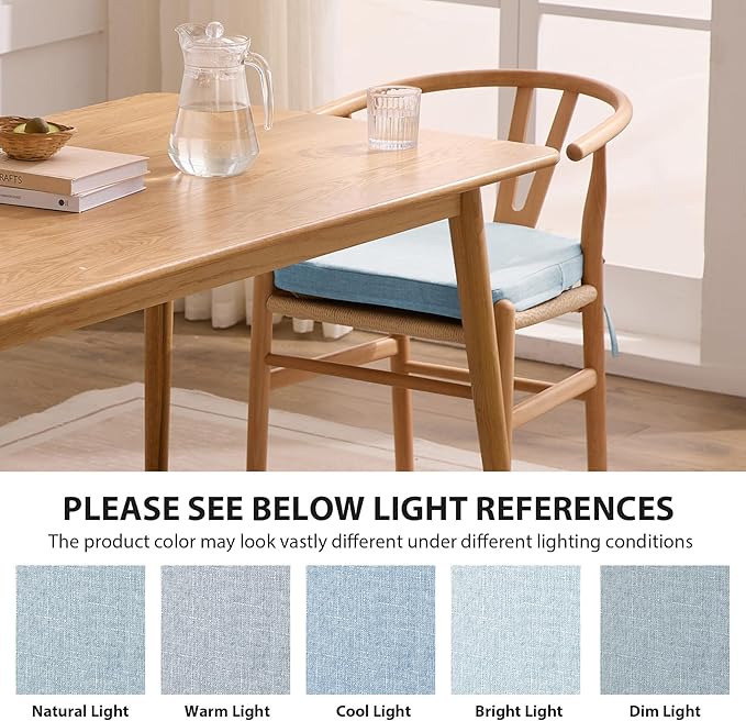Ruqmuis Chair Cushions for Dining Chairs, 2" Thick Seat Cushions for Kitchen Chairs, D-Shaped Chair Pads with Washable Cover, Ties and Non Slip Backing, 17'' x 16'', Set of 6, Light Blue