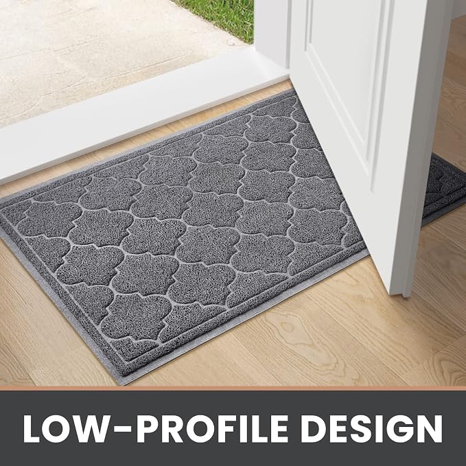 LuxStep Door Mat Large 17" x 30" Indoor Outdoor Doormat, Non-Slip Low-Profile Design Floor Mat, Durable Trap Dirt and Dust Front Door Welcome Mat for Entryway,Patio,Garage,High Traffic Areas, Grey