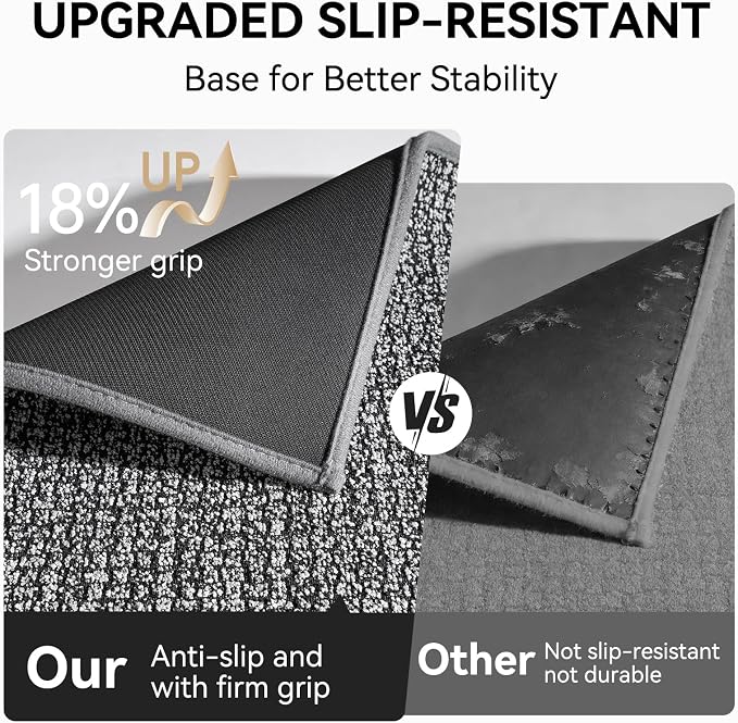 Kitchen Rugs and Mat Non Slip Washable, Super Absorbent Kitchen Mats for Floor, Rubber Backing Soft Braided Standing Kitchen Sink Mat Kitchen Runner, Front of Sink, Easy Clean, Grey 17"x30"