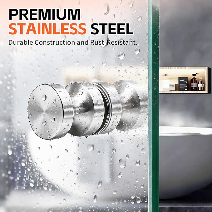 CKB Shower Glass Door Handle, Brushed Nickel, Double Sided, 5/16–1/2" Glass | Solid Stainless Steel, Bathroom Use Compatible, Double-Sided Design for Easy Pull, Quick and Simple Installation