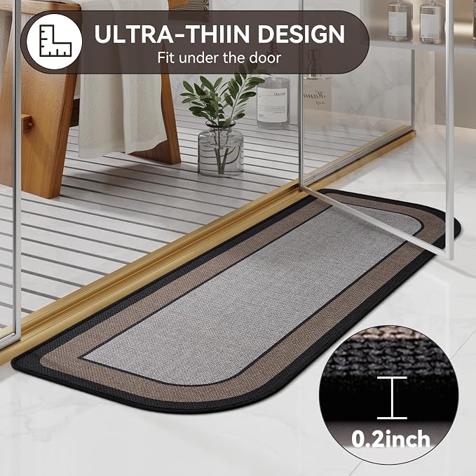 YDKGL Bathroom Runner Rug, Thin Bath Mat Non Slip Washable Long Bathroom Rugs, Rubber Backing Quick Dry for Floor, Tub and Shower, Grey Black 17x47