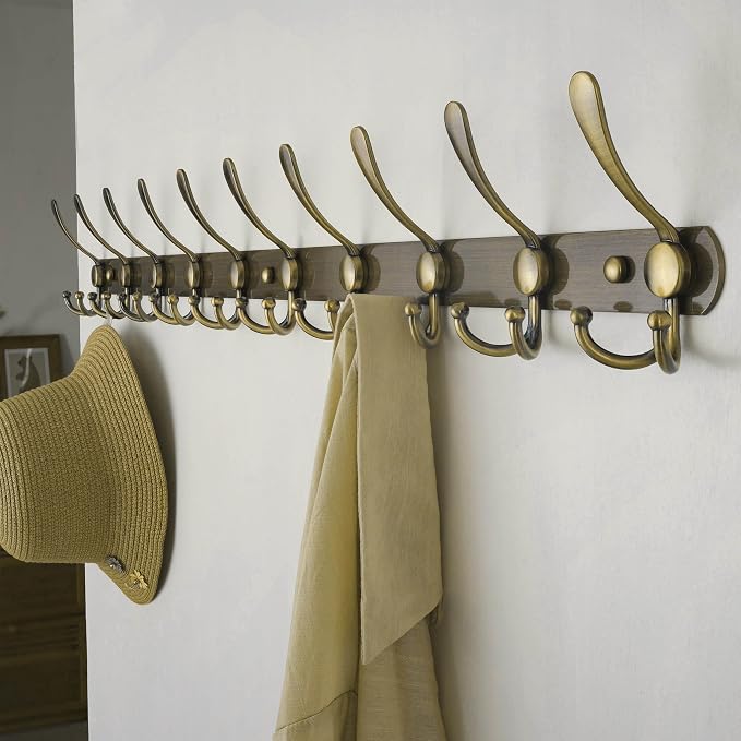 Dseap Coat Rack Wall Mount - 38” Long 10-Tri-Hooks Heavy Duty Coat Hanger Rail Wall Hooks for Hanging Coats Hats Clothing Clothes Purse Mudroom Entryway, Bronze
