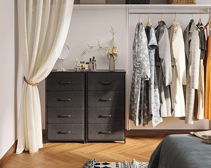 AODK Dresser for Bedroom with 4 Storage Drawers, Small Dressers Chest of Drawers Fabric Dresser with Sturdy Steel Frame, Black