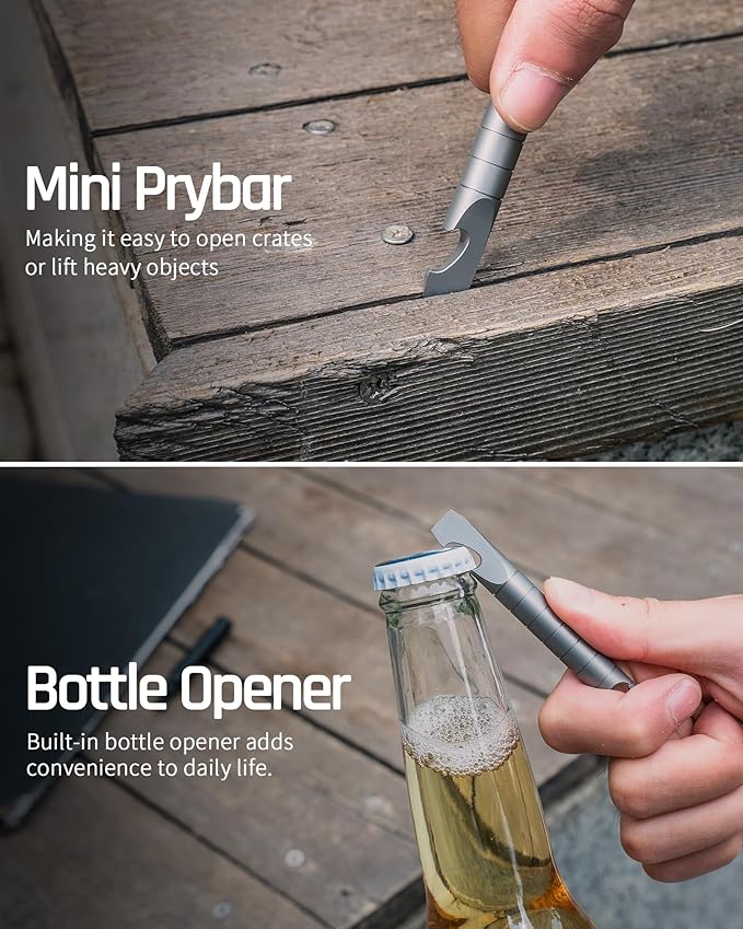TISUR Keychain Pry Bar, Titanium Mini EDC Prybar Multitool with Bottle Opener, Pocket Small Keychain Tools for Every Day Carry(Gray-Mini)
