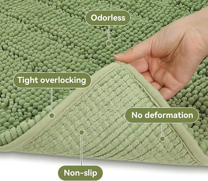 Bcoimo Large Bathroom Rug, Chenille Bath Mat with High Low Pile Design, Soft Absorbent Non Slip Bath Rug, Machine Washable Quick Dry Mat for Shower, Tub, Sink and Vanity