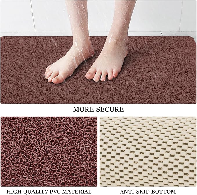 LuxStep Shower Mat Bathtub Mat,40x16 inch, Non-Slip Bath Mat with Drain, Quick Drying PVC Loofah Bathmat for Tub,Shower,Bathroom,Reddish Brown